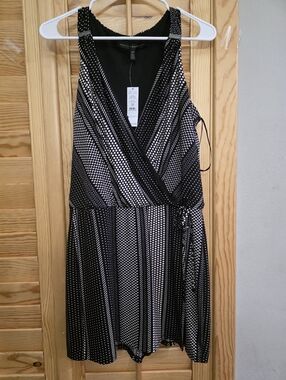 White House Black Market Black & White Sleeveless Wrap Romper
